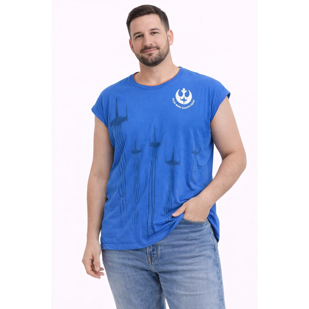 Star Wars Galaxy's Edge Shirt Men Large Blue Black Spire Outpost X-Wing Disney